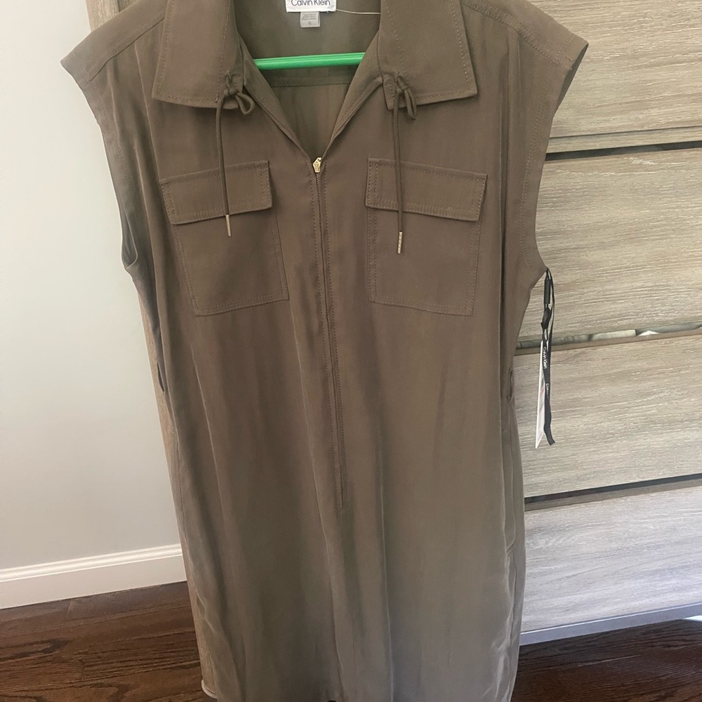 Calvin Klein Green Sleeveless Polo Collar Dress
